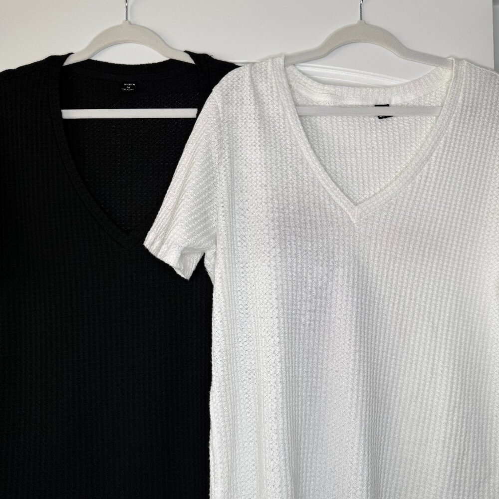 2 Men's Basics Short Sleeve V Neck Shirts Black White